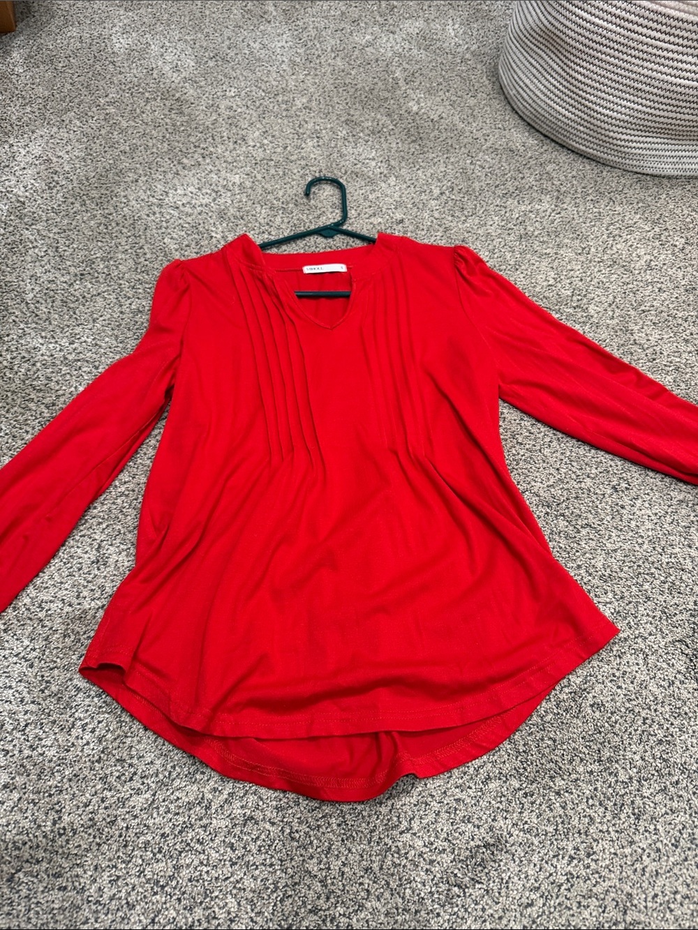 Red Pleat-Front Long Sleeve V-Neck Top by Ann Taylor